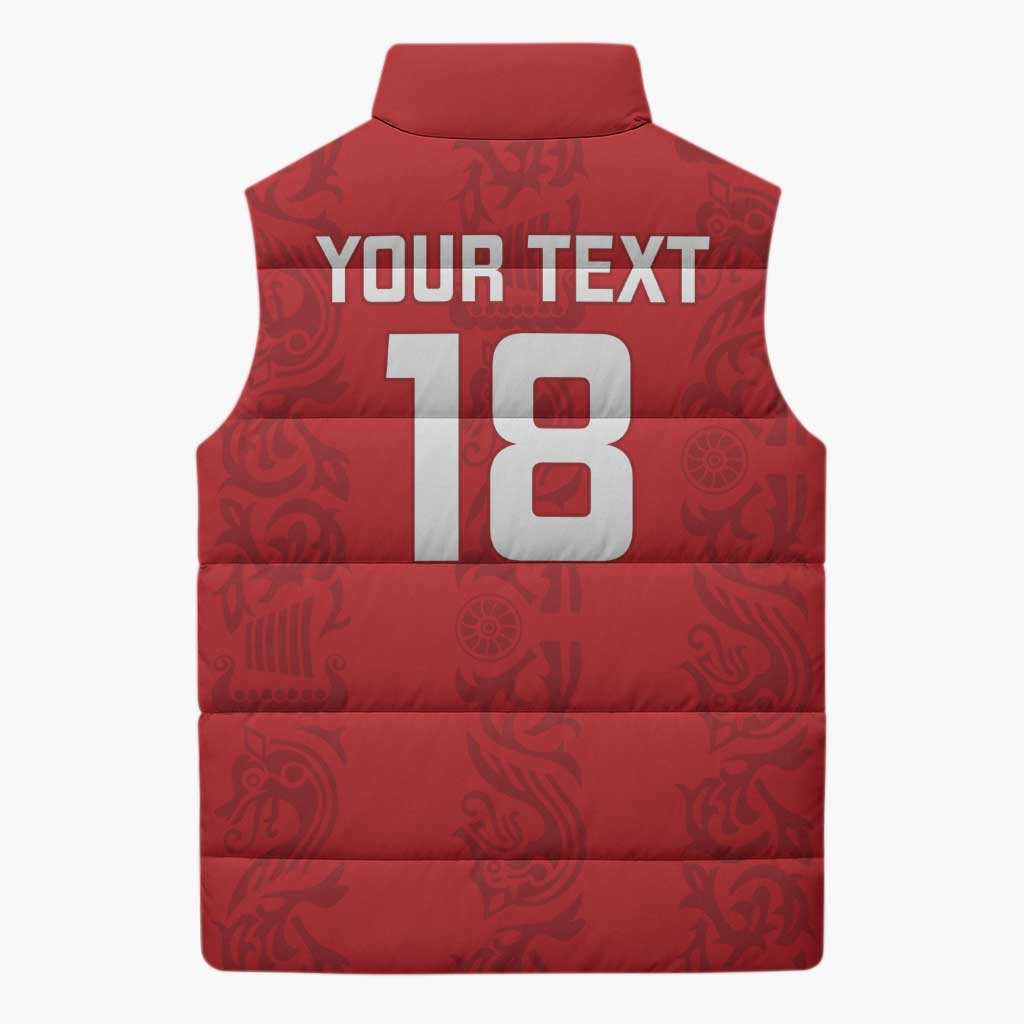 Custom York Minstrel Spirit Sleeveless Puffer Jacket Norse Viking Pattern Red Version - Wonder Print Shop