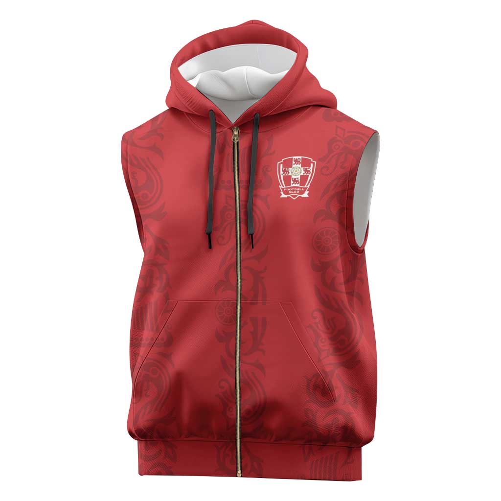 Custom York Minstrel Spirit Sleeveless Zip Hoodie Norse Viking Pattern Red Version - Wonder Print Shop