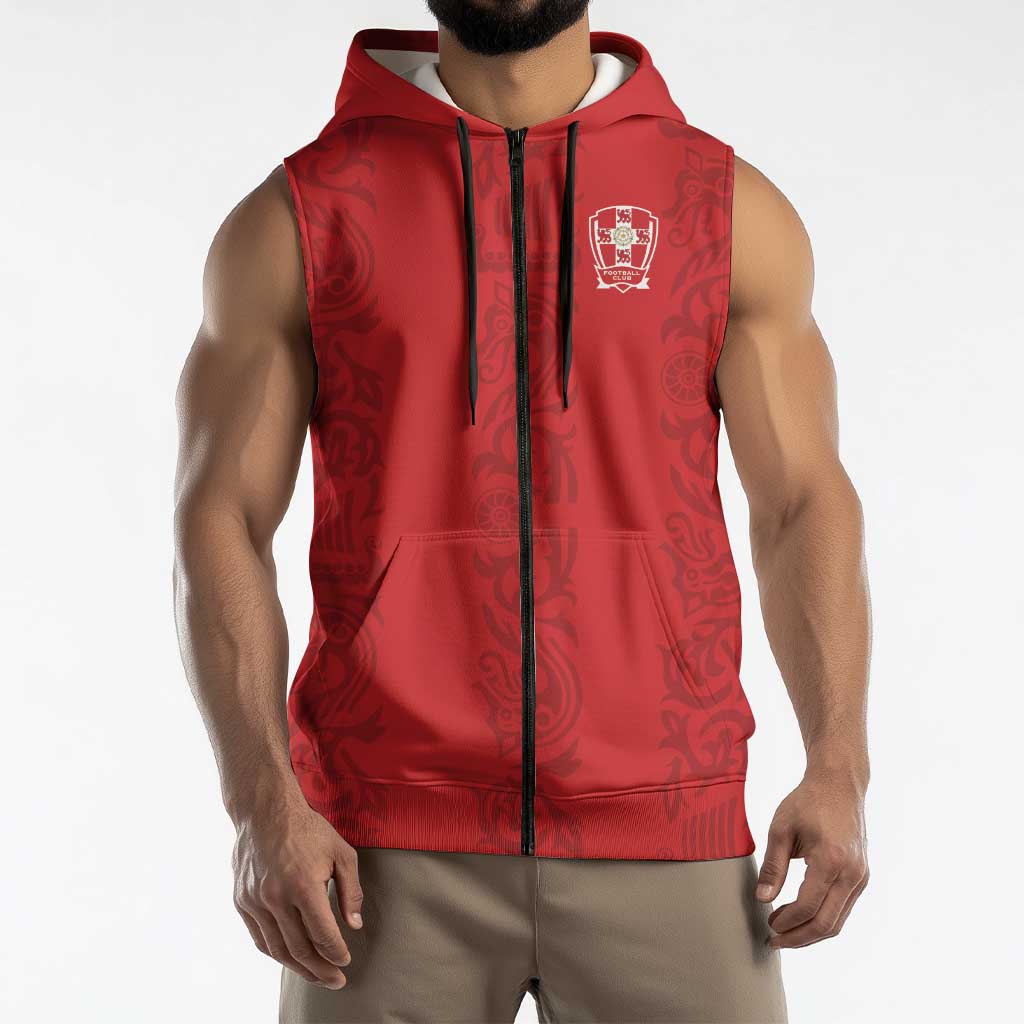 Custom York Minstrel Spirit Sleeveless Zip Hoodie Norse Viking Pattern Red Version - Wonder Print Shop