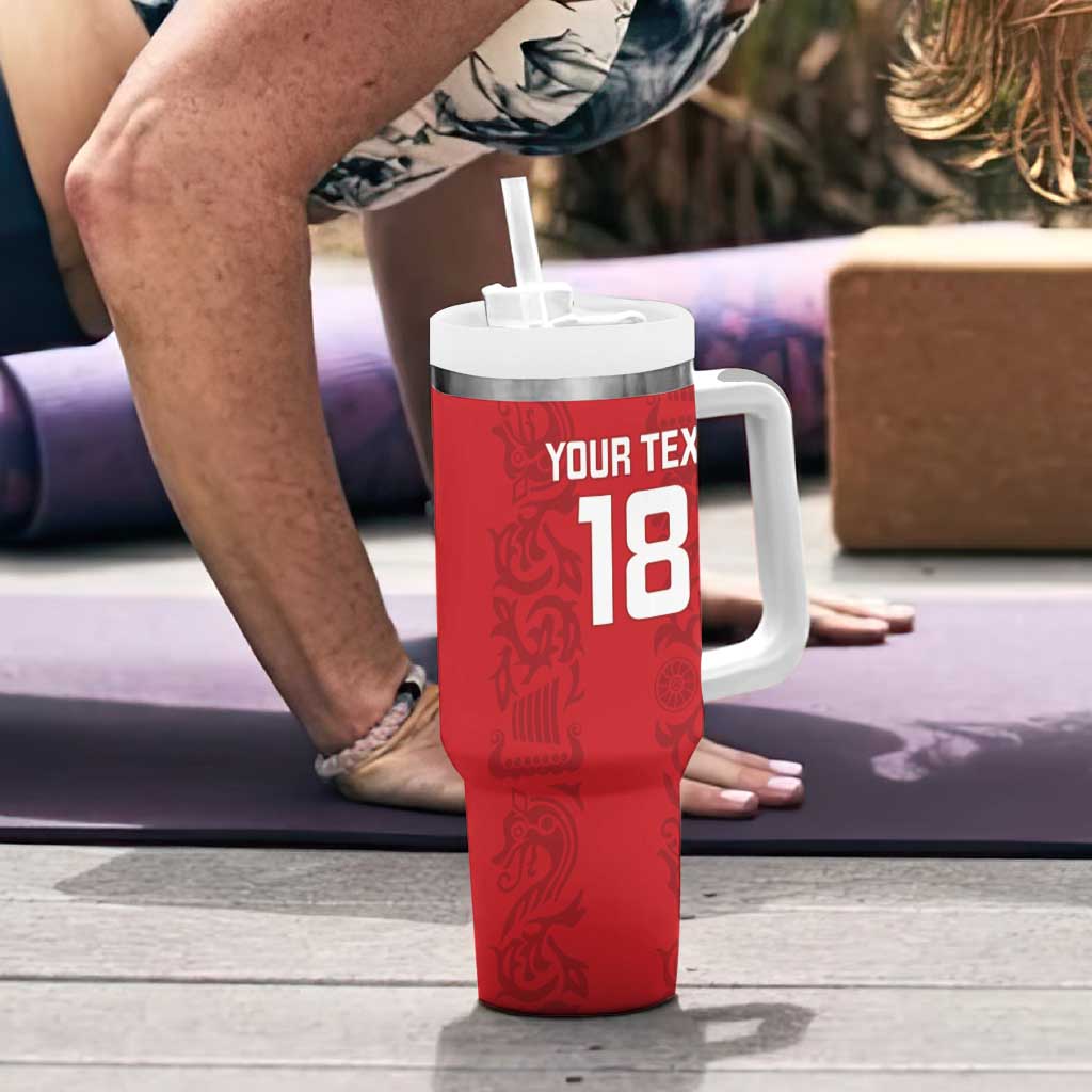 Custom York Minstrel Spirit Tumbler With Handle Norse Viking Pattern Red Version - Wonder Print Shop