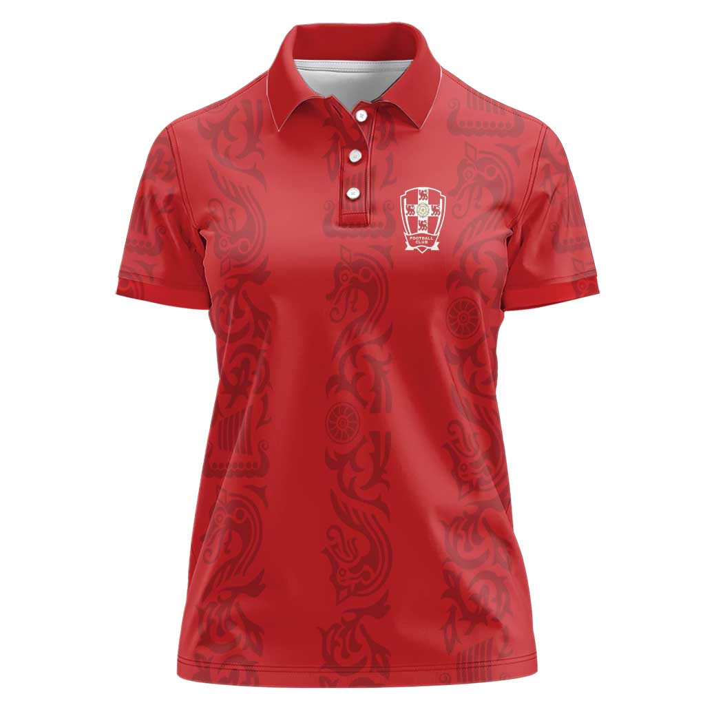 Custom York Minstrel Spirit Women Polo Shirt Norse Viking Pattern Red Version - Wonder Print Shop