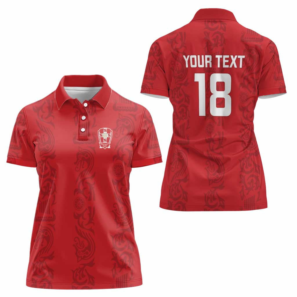 Custom York Minstrel Spirit Women Polo Shirt Norse Viking Pattern Red Version - Wonder Print Shop