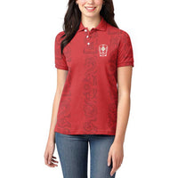 Custom York Minstrel Spirit Women Polo Shirt Norse Viking Pattern Red Version - Wonder Print Shop