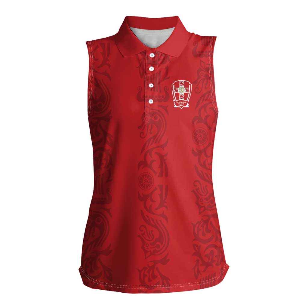 Custom York Minstrel Spirit Women Sleeveless Polo Shirt Norse Viking Pattern Red Version - Wonder Print Shop