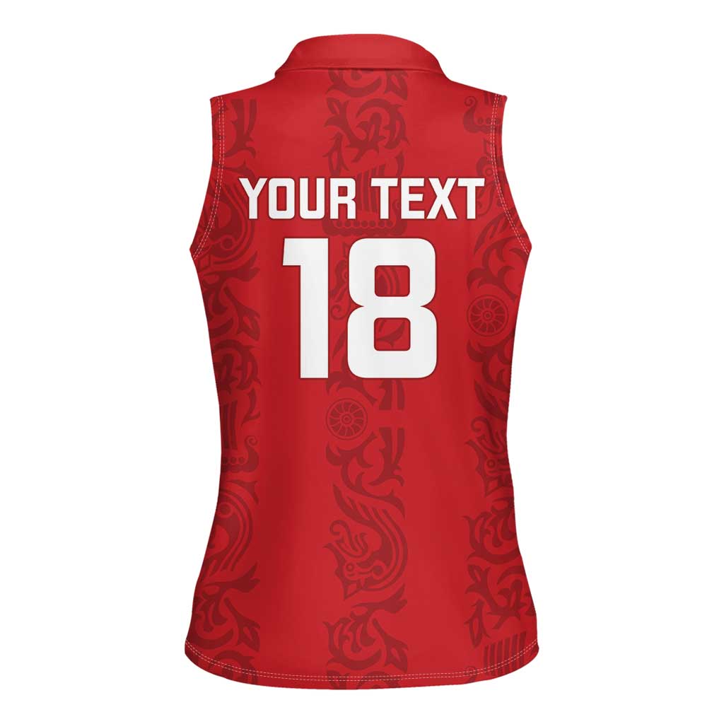 Custom York Minstrel Spirit Women Sleeveless Polo Shirt Norse Viking Pattern Red Version - Wonder Print Shop