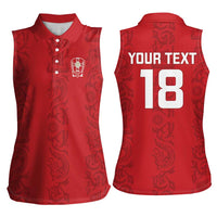 Custom York Minstrel Spirit Women Sleeveless Polo Shirt Norse Viking Pattern Red Version - Wonder Print Shop