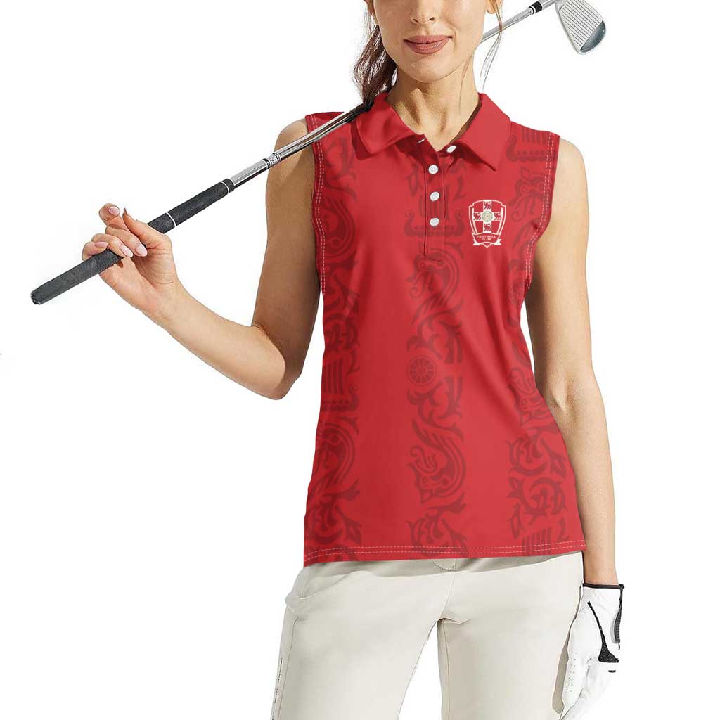 Custom York Minstrel Spirit Women Sleeveless Polo Shirt Norse Viking Pattern Red Version - Wonder Print Shop