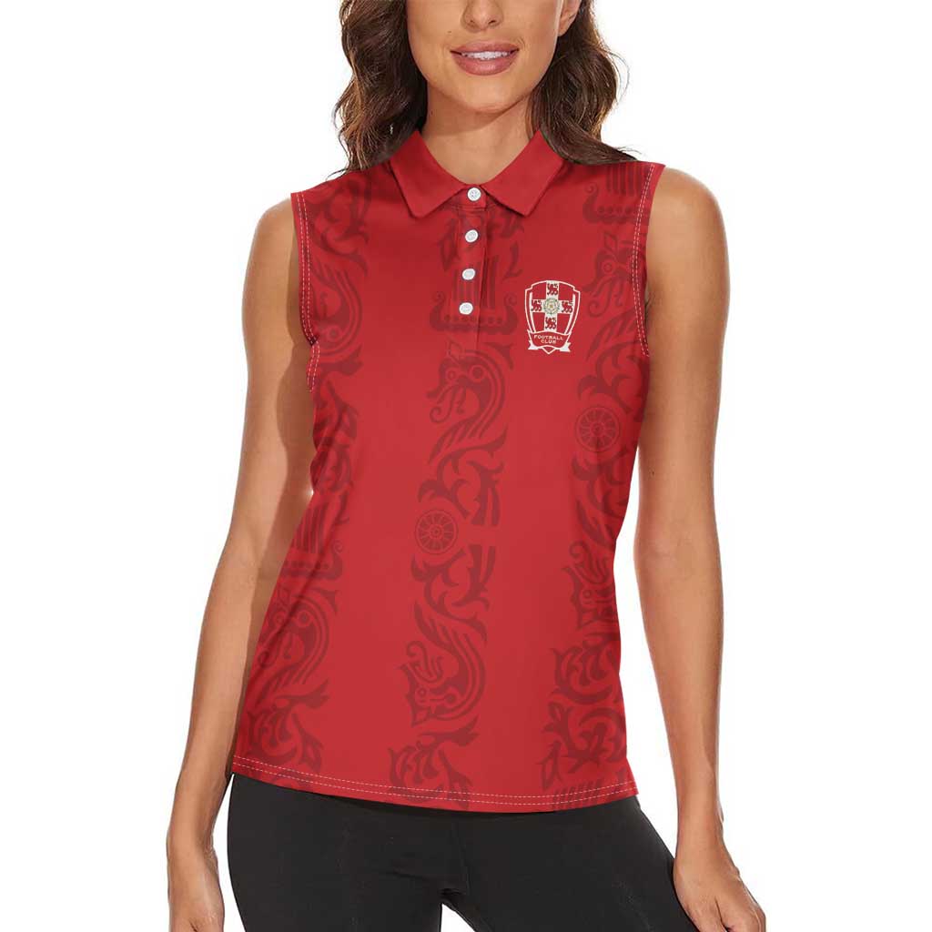 Custom York Minstrel Spirit Women Sleeveless Polo Shirt Norse Viking Pattern Red Version - Wonder Print Shop