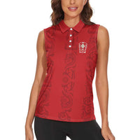 Custom York Minstrel Spirit Women Sleeveless Polo Shirt Norse Viking Pattern Red Version - Wonder Print Shop