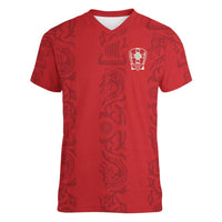 Custom York Minstrel Spirit Women V-Neck T-Shirt Norse Viking Pattern Red Version - Wonder Print Shop
