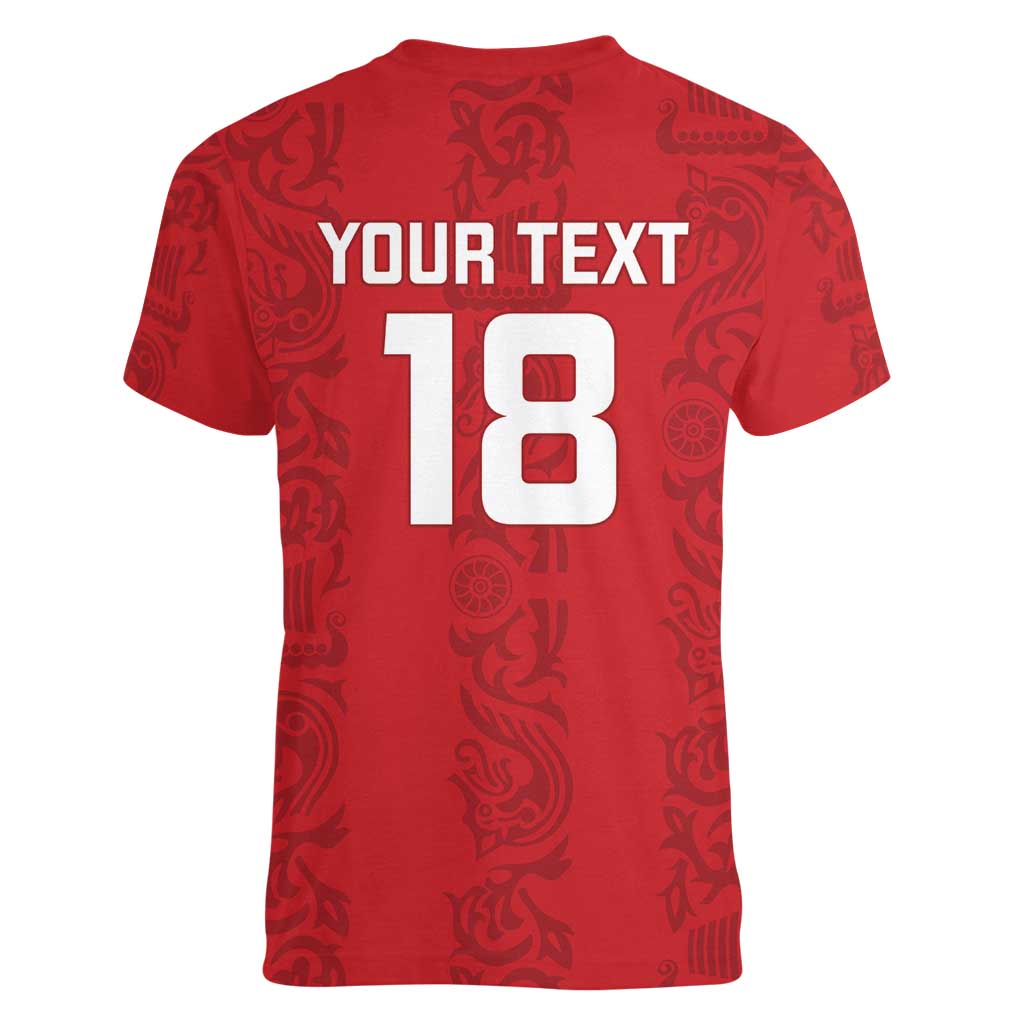 Custom York Minstrel Spirit Women V-Neck T-Shirt Norse Viking Pattern Red Version - Wonder Print Shop