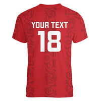 Custom York Minstrel Spirit Women V-Neck T-Shirt Norse Viking Pattern Red Version - Wonder Print Shop