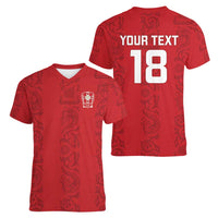 Custom York Minstrel Spirit Women V-Neck T-Shirt Norse Viking Pattern Red Version - Wonder Print Shop