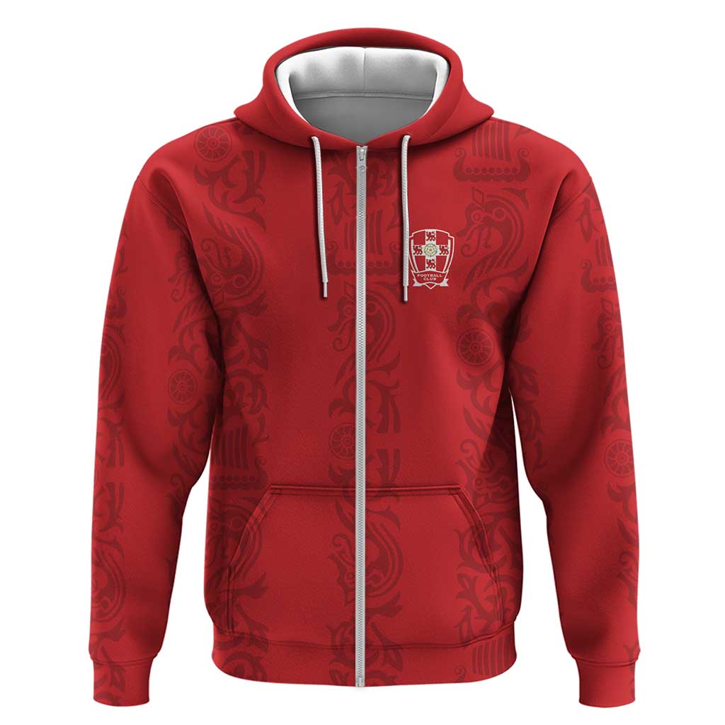 Custom York Minstrel Spirit Zip Hoodie Norse Viking Pattern Red Version - Wonder Print Shop