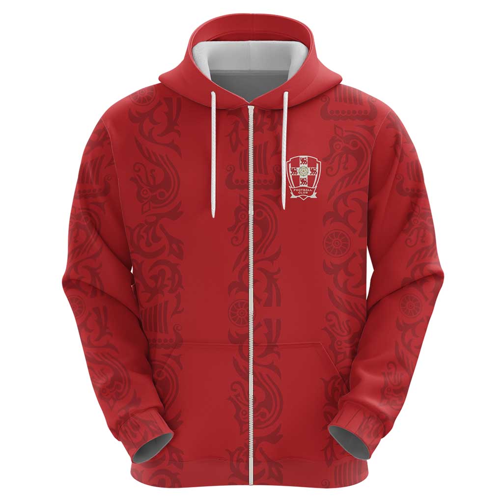 Custom York Minstrel Spirit Zip Hoodie Norse Viking Pattern Red Version - Wonder Print Shop