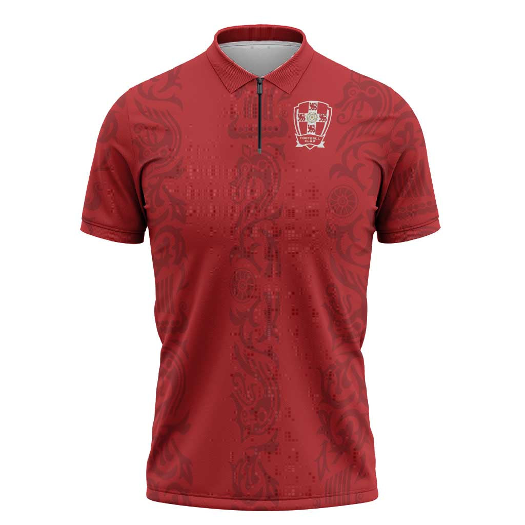 Custom York Minstrel Spirit Zipper Polo Shirt Norse Viking Pattern Red Version - Wonder Print Shop