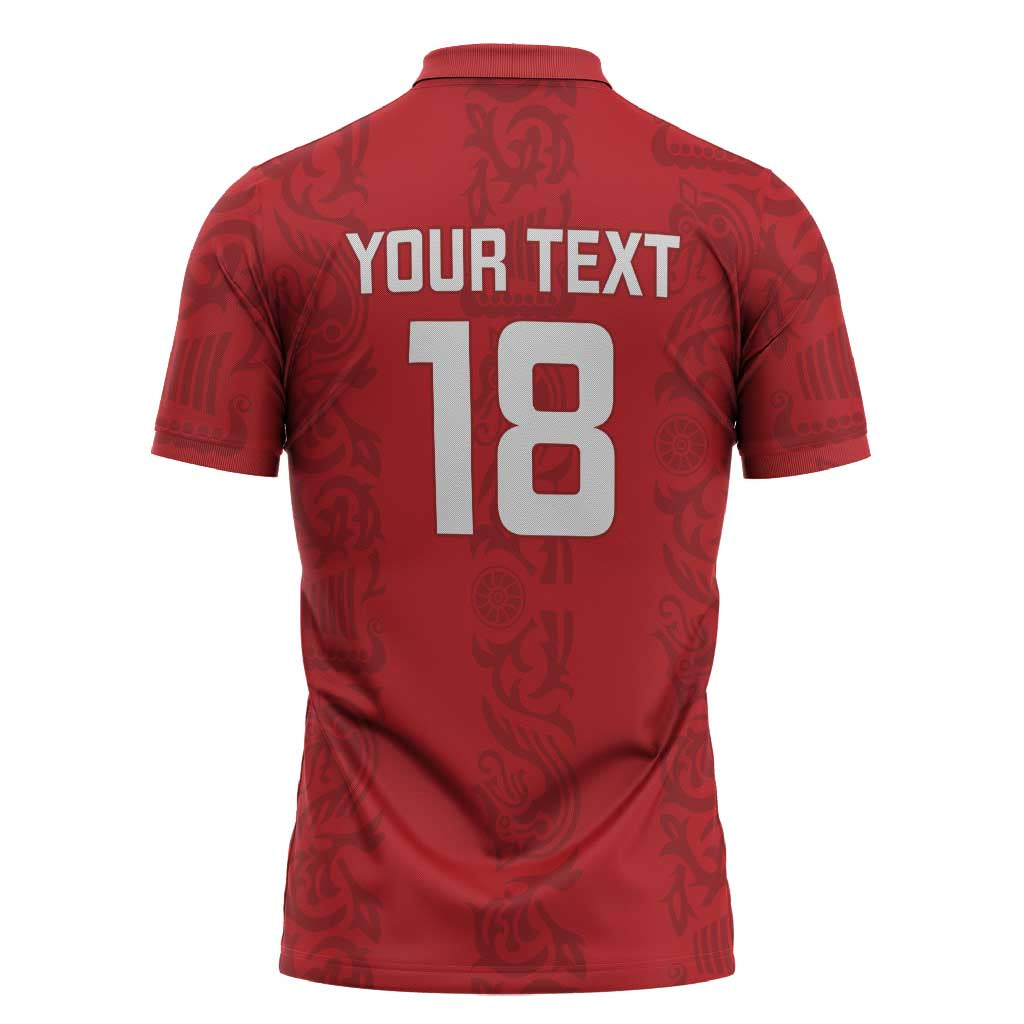 Custom York Minstrel Spirit Zipper Polo Shirt Norse Viking Pattern Red Version - Wonder Print Shop