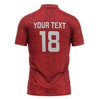 Custom York Minstrel Spirit Zipper Polo Shirt Norse Viking Pattern Red Version - Wonder Print Shop