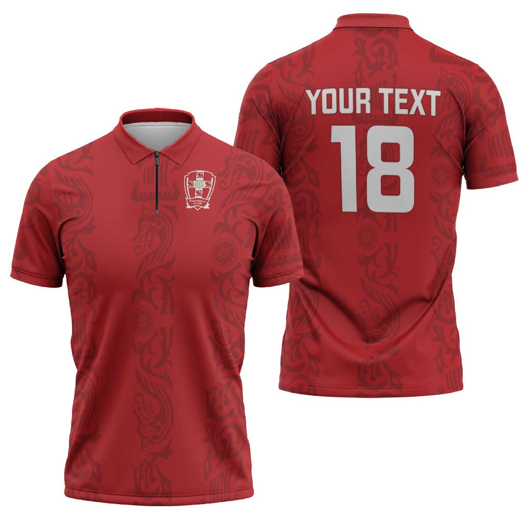Custom York Minstrel Spirit Zipper Polo Shirt Norse Viking Pattern Red Version - Wonder Print Shop