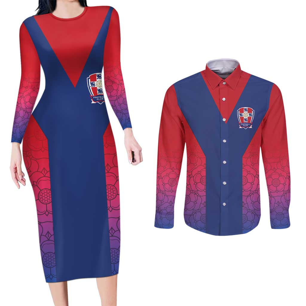Custom York Heritage Minstrel Couples Matching Long Sleeve Bodycon Dress and Long Sleeve Button Shirt White Rose of York Patterns - Wonder Print Shop