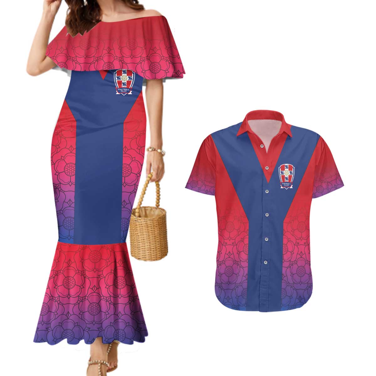 Custom York Heritage Minstrel Couples Matching Mermaid Dress and Hawaiian Shirt White Rose of York Patterns - Wonder Print Shop