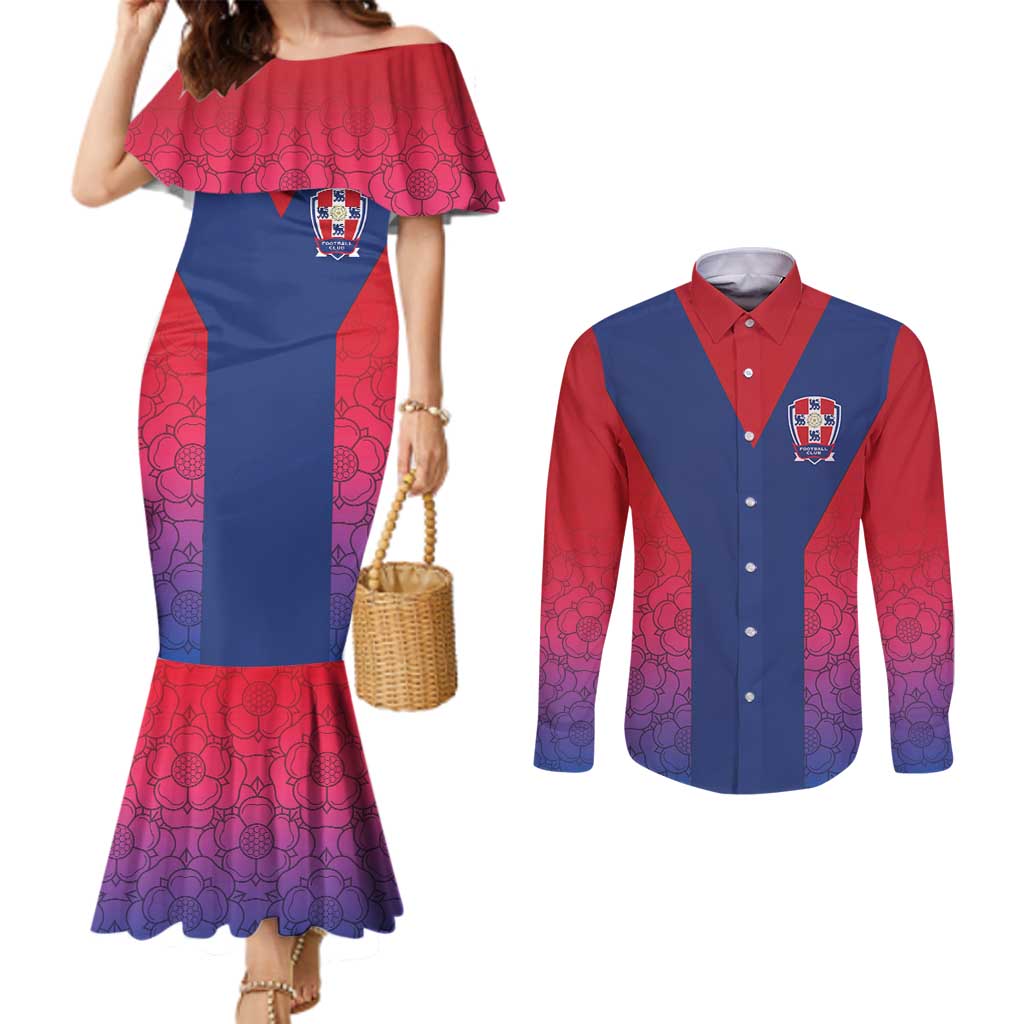 Custom York Heritage Minstrel Couples Matching Mermaid Dress and Long Sleeve Button Shirt White Rose of York Patterns - Wonder Print Shop