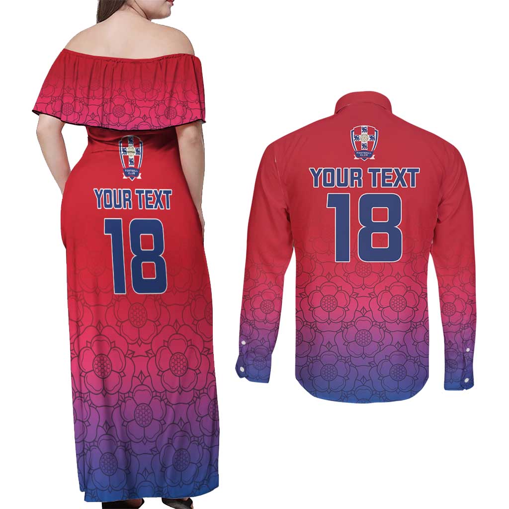 Custom York Heritage Minstrel Couples Matching Off Shoulder Maxi Dress and Long Sleeve Button Shirt White Rose of York Patterns - Wonder Print Shop