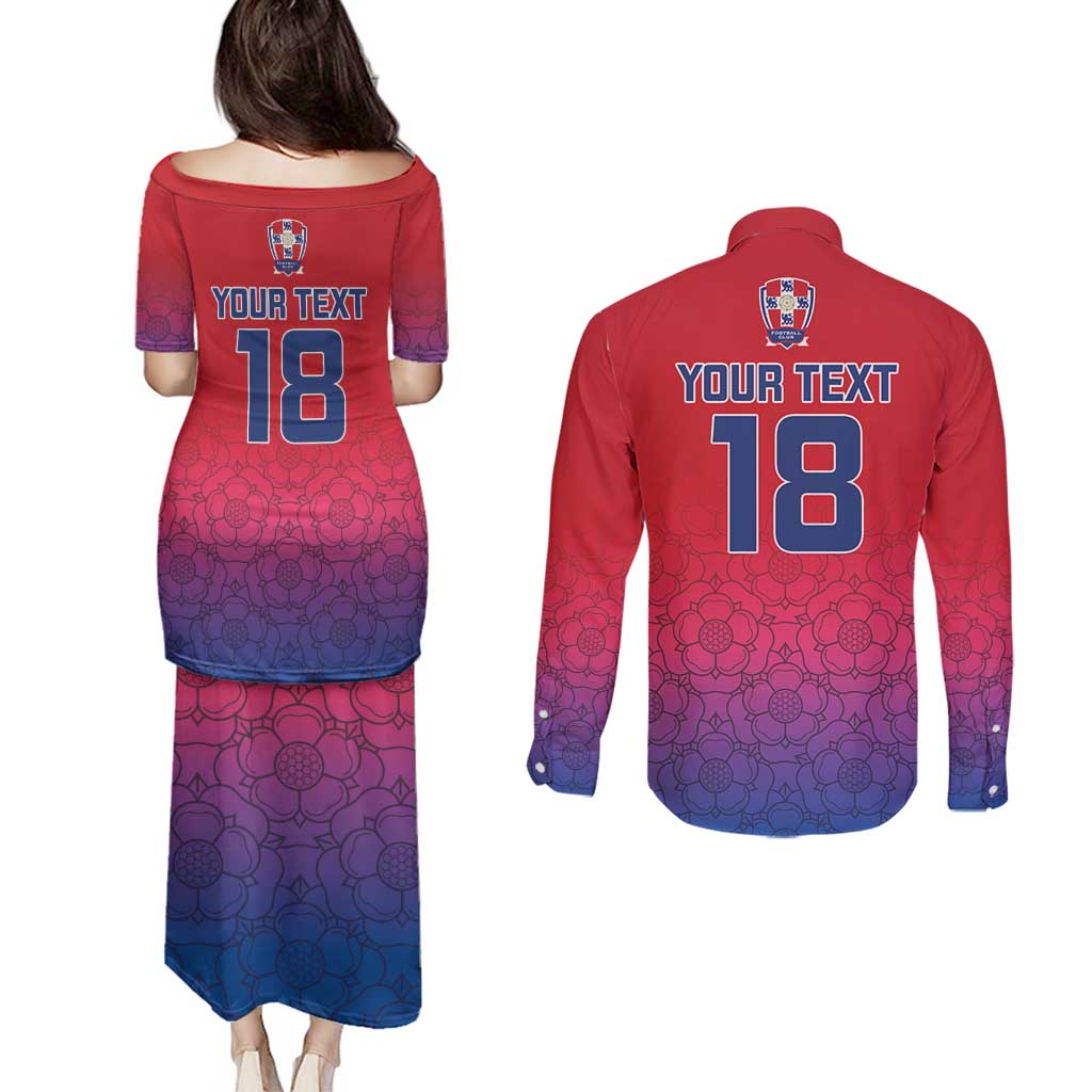 Custom York Heritage Minstrel Couples Matching Puletasi and Long Sleeve Button Shirt White Rose of York Patterns - Wonder Print Shop