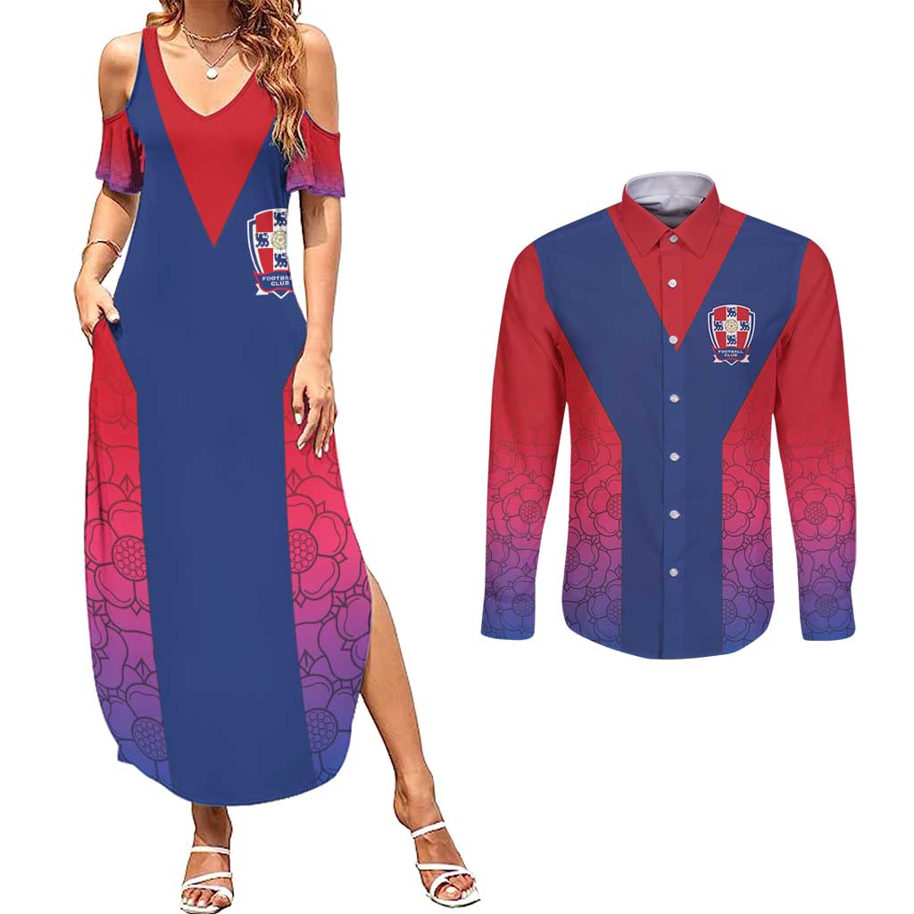 Custom York Heritage Minstrel Couples Matching Summer Maxi Dress and Long Sleeve Button Shirt White Rose of York Patterns - Wonder Print Shop