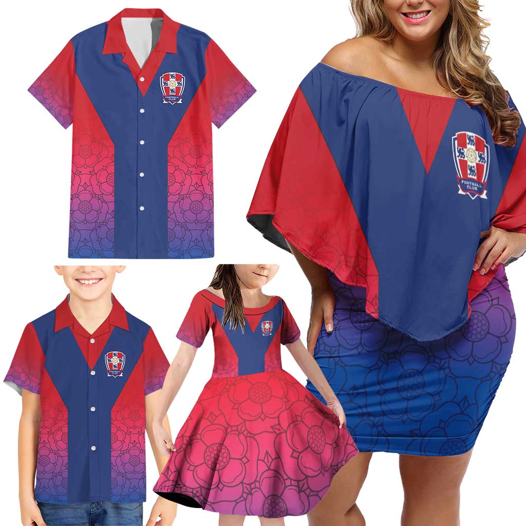 Custom York Heritage Minstrel Family Matching Off Shoulder Short Dress and Hawaiian Shirt White Rose of York Patterns - Wonder Print Shop