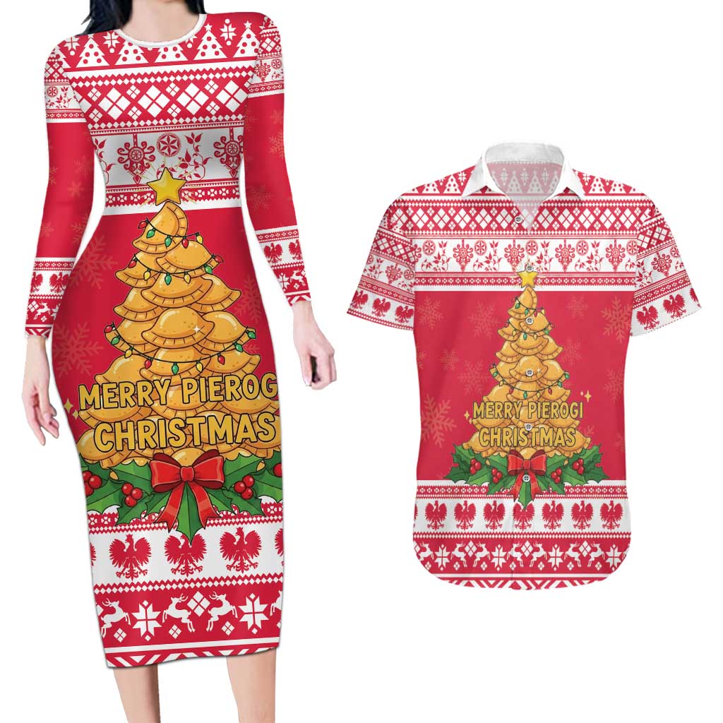 Poland Christmas Couples Matching Long Sleeve Bodycon Dress and Hawaiian Shirt Oh Pierogi Tree - Wonder Print Shop