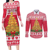 Poland Christmas Couples Matching Long Sleeve Bodycon Dress and Long Sleeve Button Shirt Oh Pierogi Tree - Wonder Print Shop