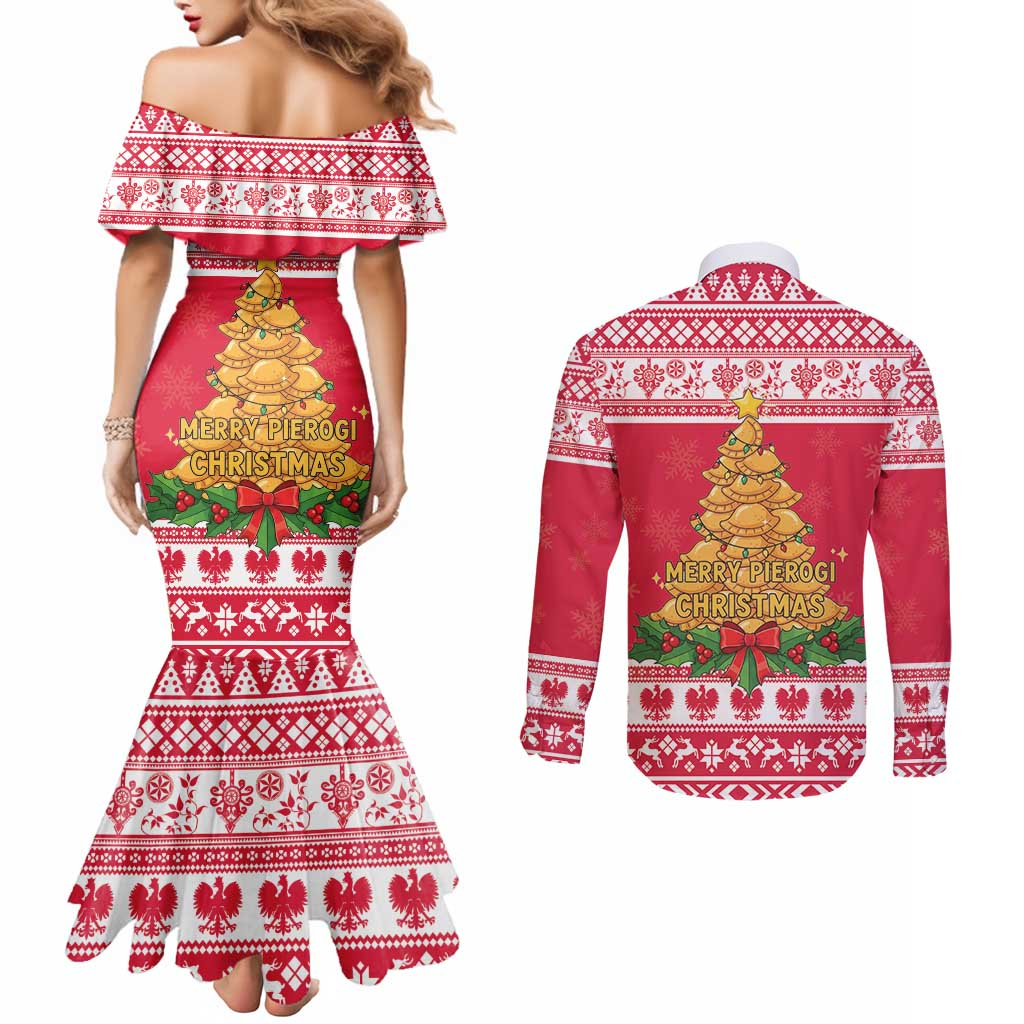 Poland Christmas Couples Matching Mermaid Dress and Long Sleeve Button Shirt Oh Pierogi Tree - Wonder Print Shop