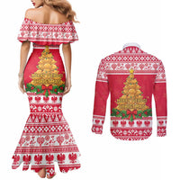 Poland Christmas Couples Matching Mermaid Dress and Long Sleeve Button Shirt Oh Pierogi Tree - Wonder Print Shop