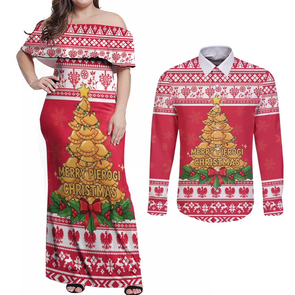 Poland Christmas Couples Matching Off Shoulder Maxi Dress and Long Sleeve Button Shirt Oh Pierogi Tree - Wonder Print Shop