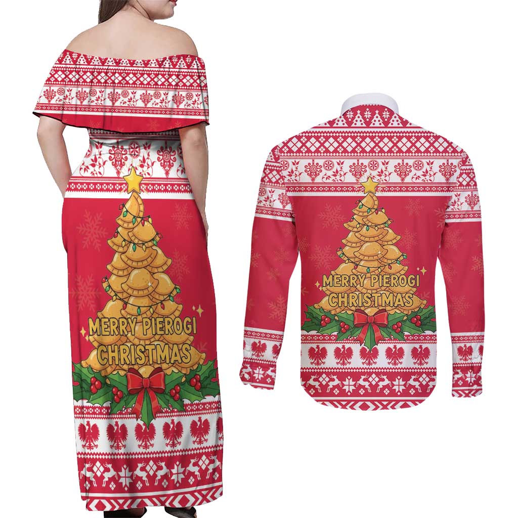 Poland Christmas Couples Matching Off Shoulder Maxi Dress and Long Sleeve Button Shirt Oh Pierogi Tree - Wonder Print Shop