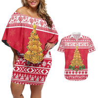 Poland Christmas Couples Matching Off Shoulder Short Dress and Hawaiian Shirt Oh Pierogi Tree - Wonder Print Shop