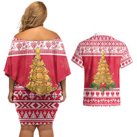 Poland Christmas Couples Matching Off Shoulder Short Dress and Hawaiian Shirt Oh Pierogi Tree - Wonder Print Shop