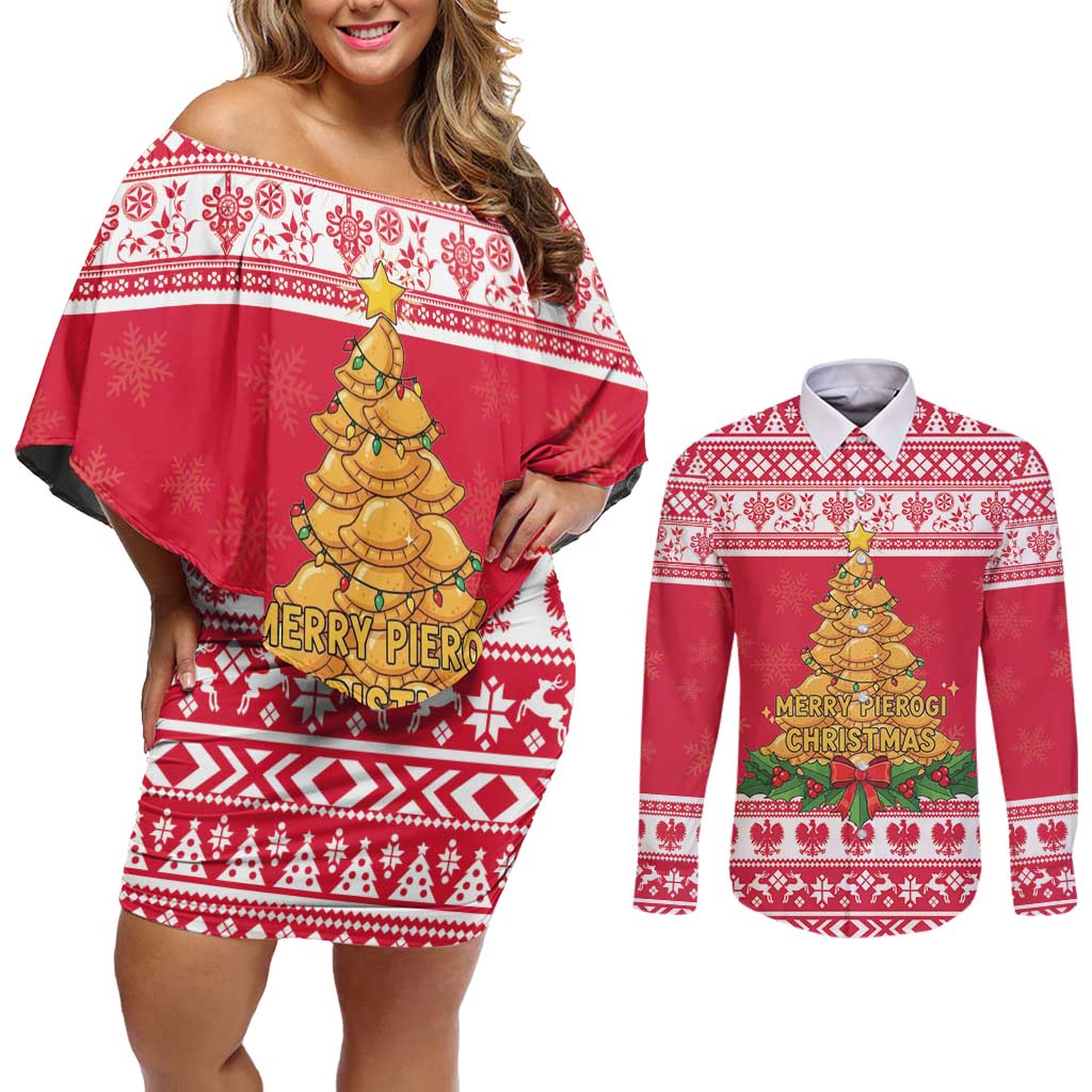 Poland Christmas Couples Matching Off Shoulder Short Dress and Long Sleeve Button Shirt Oh Pierogi Tree - Wonder Print Shop