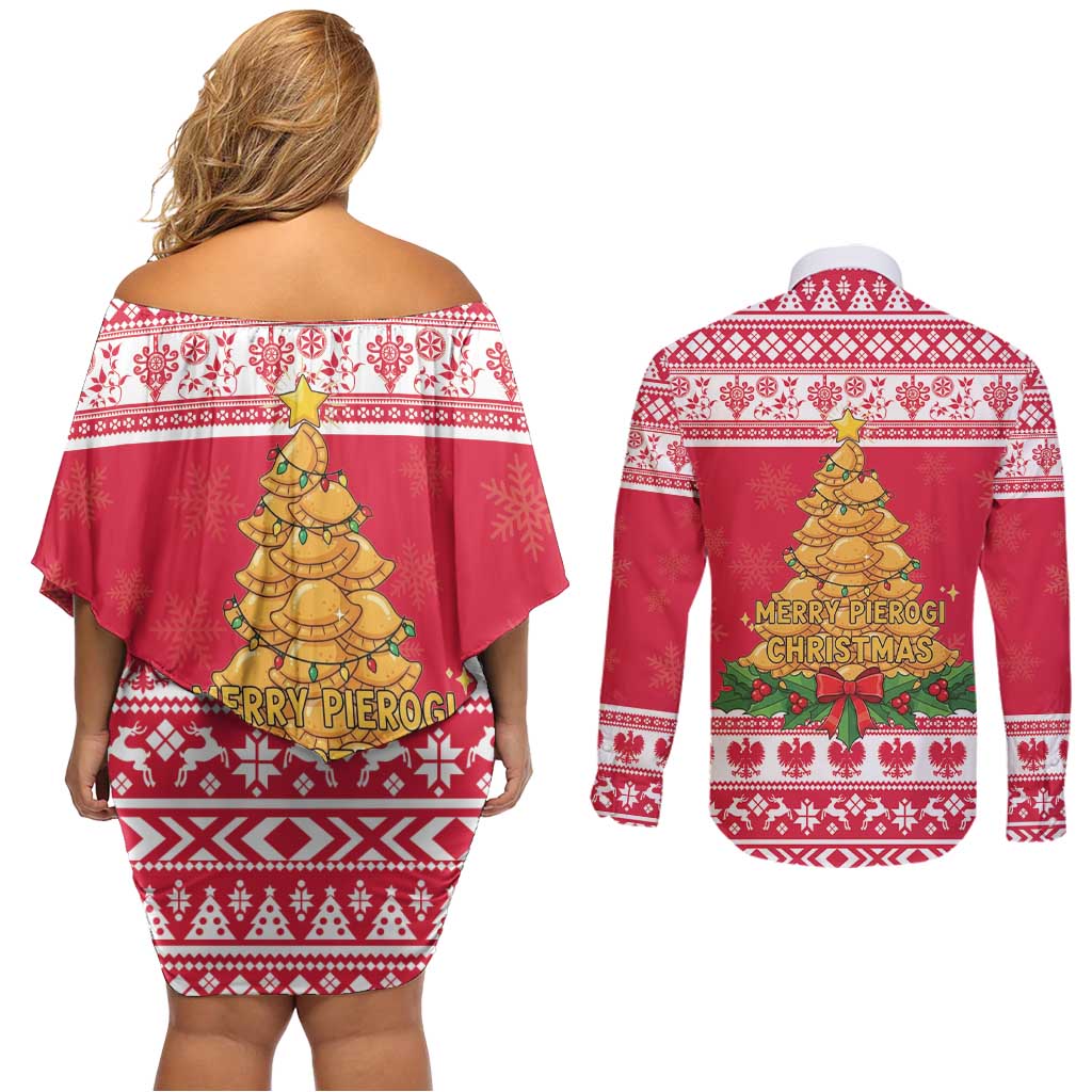 Poland Christmas Couples Matching Off Shoulder Short Dress and Long Sleeve Button Shirt Oh Pierogi Tree - Wonder Print Shop