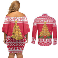 Poland Christmas Couples Matching Off Shoulder Short Dress and Long Sleeve Button Shirt Oh Pierogi Tree - Wonder Print Shop