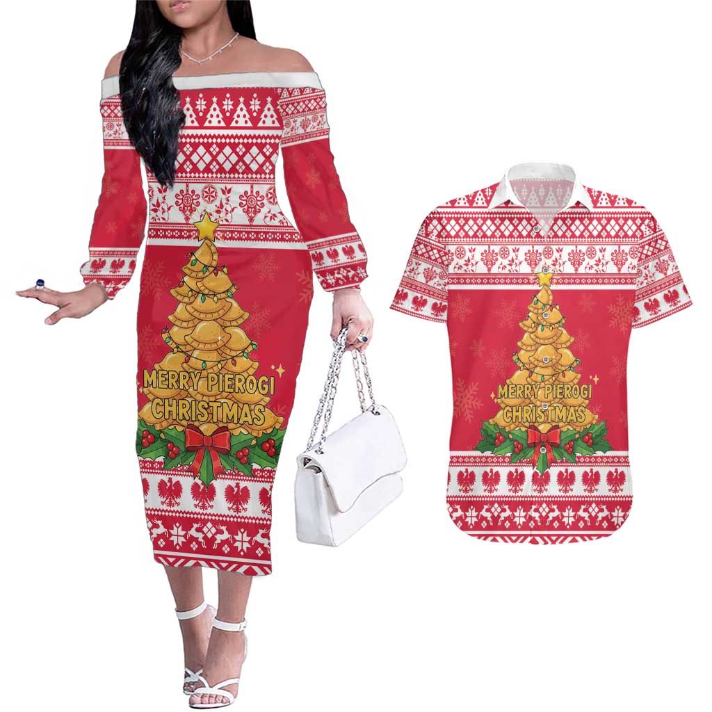 Poland Christmas Couples Matching Off The Shoulder Long Sleeve Dress and Hawaiian Shirt Oh Pierogi Tree - Wonder Print Shop