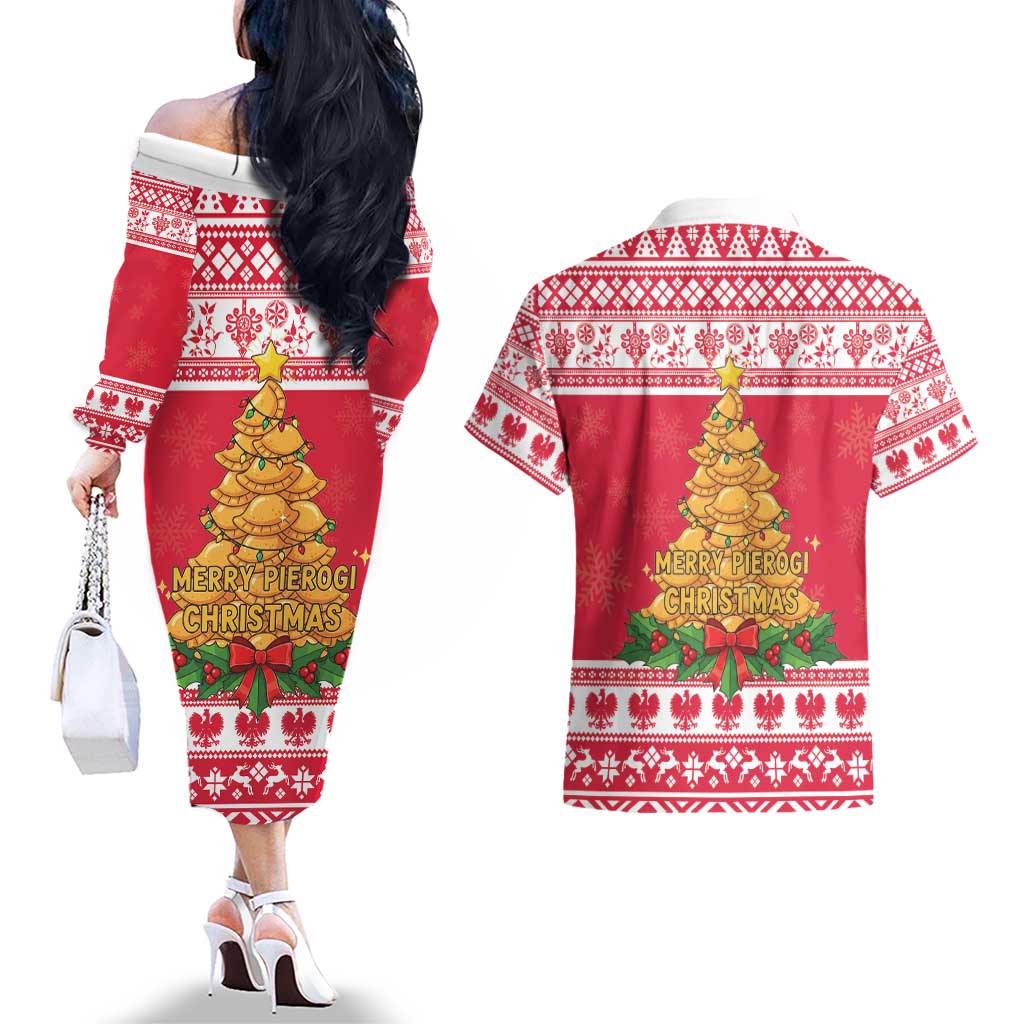 Poland Christmas Couples Matching Off The Shoulder Long Sleeve Dress and Hawaiian Shirt Oh Pierogi Tree - Wonder Print Shop