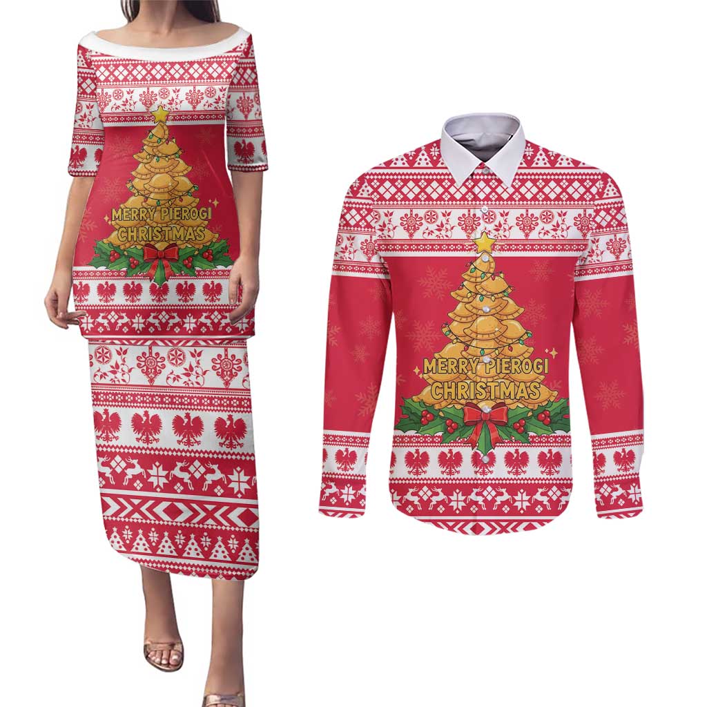 Poland Christmas Couples Matching Puletasi and Long Sleeve Button Shirt Oh Pierogi Tree - Wonder Print Shop