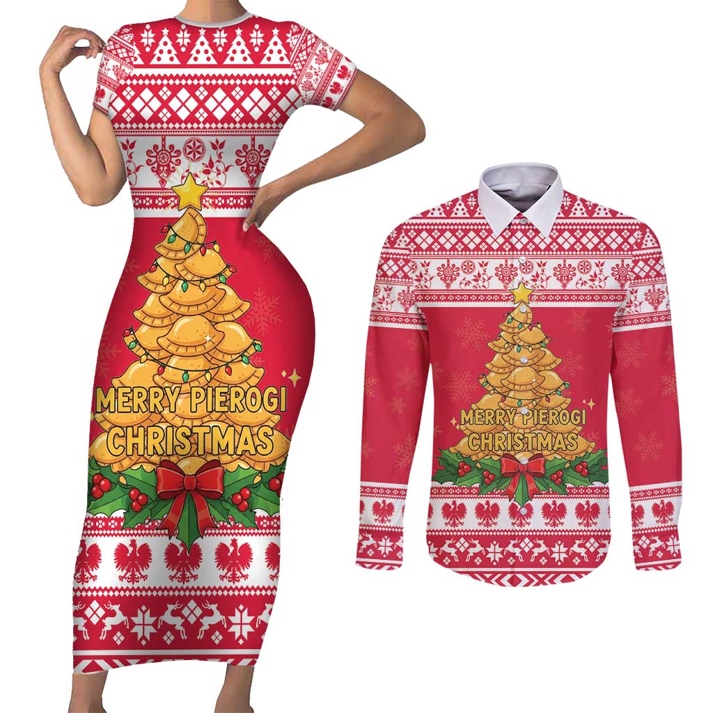 Poland Christmas Couples Matching Short Sleeve Bodycon Dress and Long Sleeve Button Shirt Oh Pierogi Tree - Wonder Print Shop