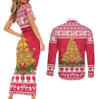Poland Christmas Couples Matching Short Sleeve Bodycon Dress and Long Sleeve Button Shirt Oh Pierogi Tree - Wonder Print Shop