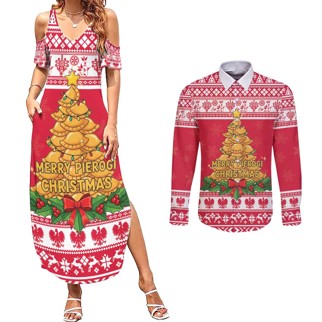 Poland Christmas Couples Matching Summer Maxi Dress and Long Sleeve Button Shirt Oh Pierogi Tree - Wonder Print Shop