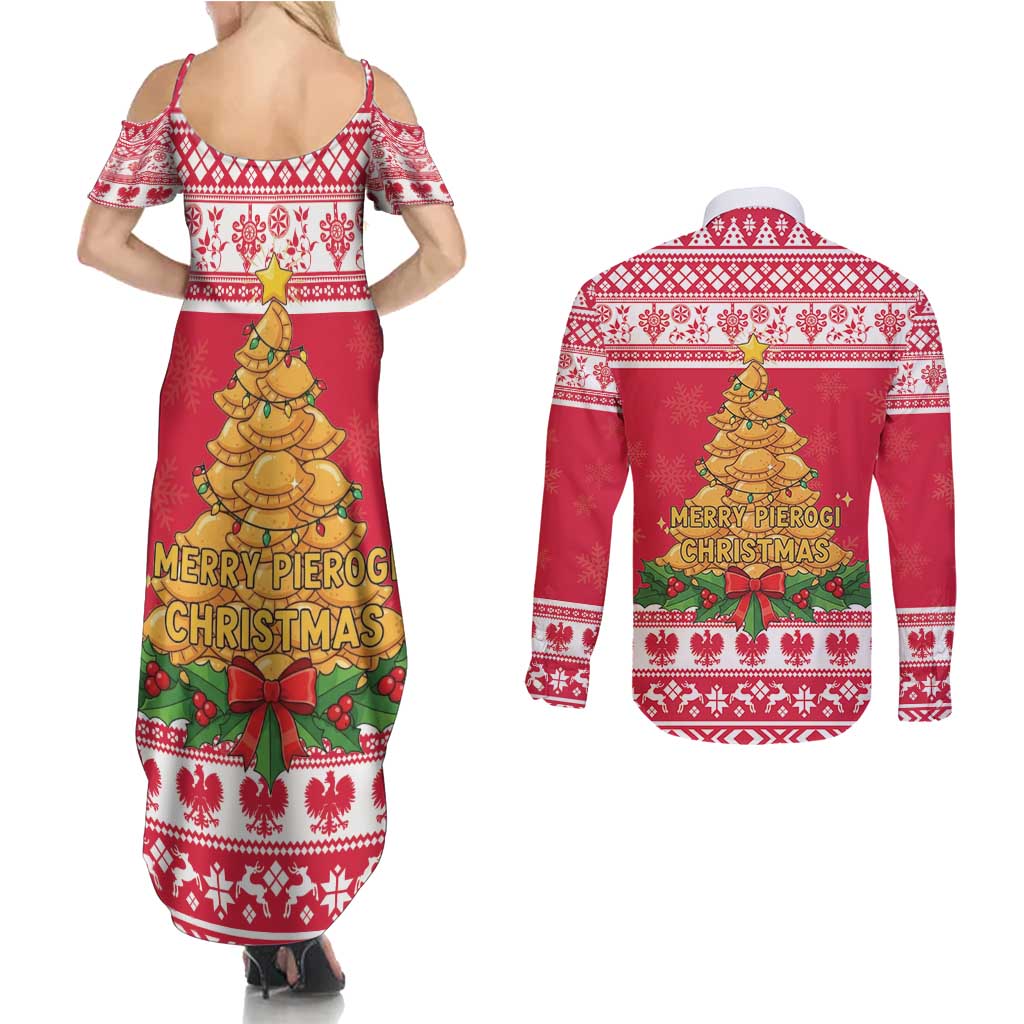 Poland Christmas Couples Matching Summer Maxi Dress and Long Sleeve Button Shirt Oh Pierogi Tree - Wonder Print Shop