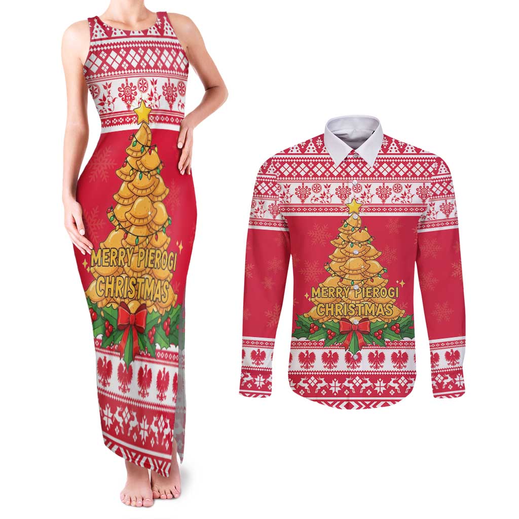 Poland Christmas Couples Matching Tank Maxi Dress and Long Sleeve Button Shirt Oh Pierogi Tree - Wonder Print Shop