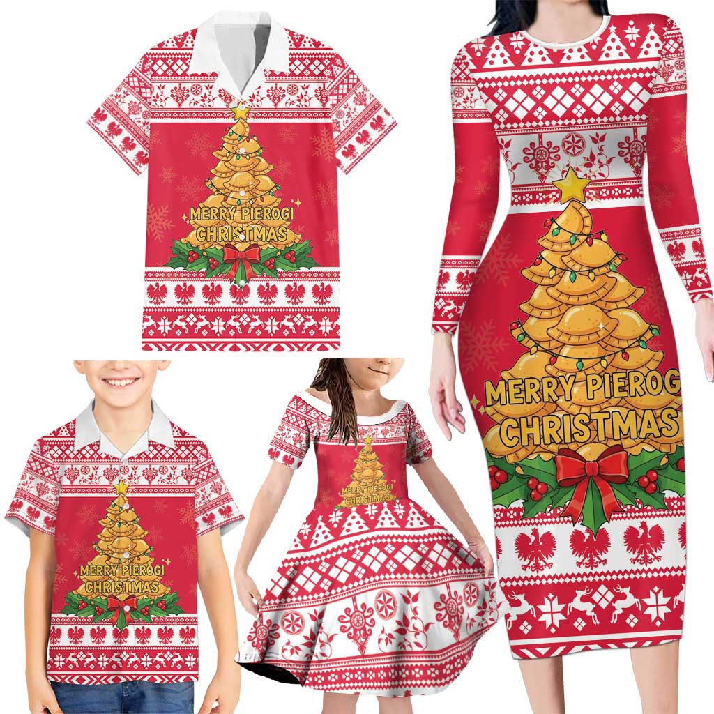 Poland Christmas Family Matching Long Sleeve Bodycon Dress and Hawaiian Shirt Oh Pierogi Tree - Wonder Print Shop